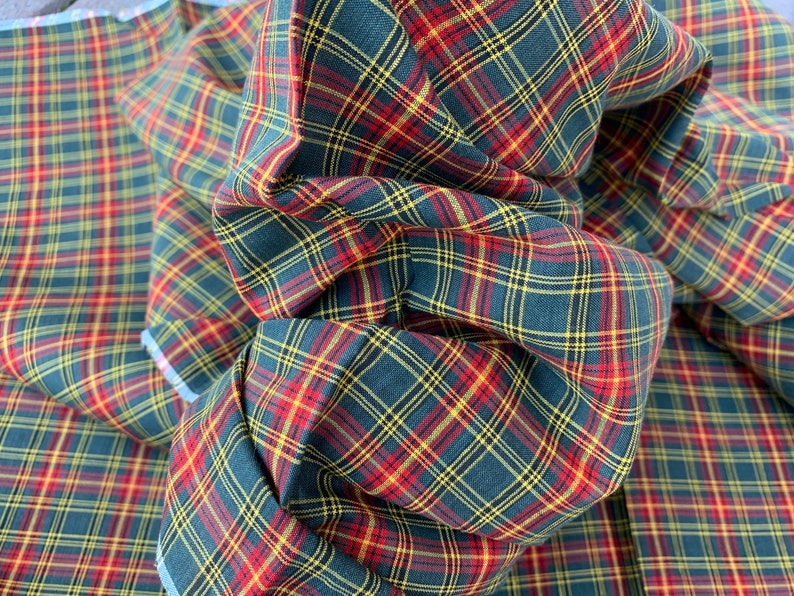 Vintage 1960s Red Green and Yellow Plaid Cotton Fabric | Etsy