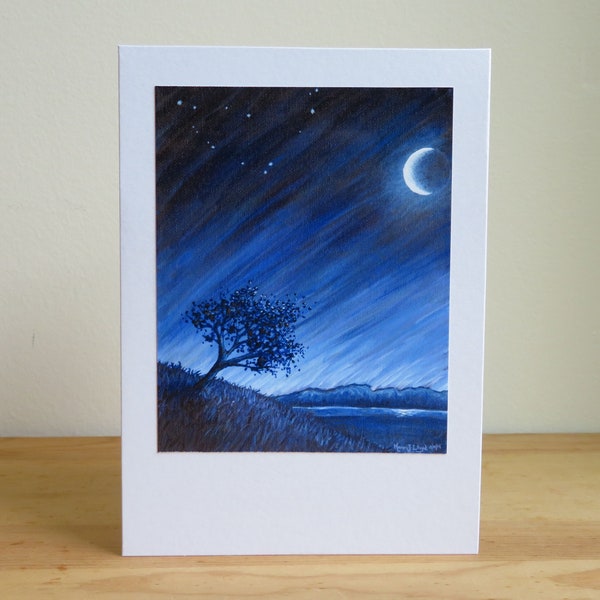 Into the Twilight - Tree Under Crescent Moon - Inspirational / Birthday / Sympathy / Just Because / Blue Greeting Card