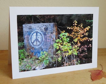 Peace & Quiet in Vermont - Peace Sign Graffiti in Woods - Inspirational / Birthday / Just Because Greeting Card