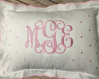 White Pink or Blue Embroidered Personalized Baby Pillow with ONE name or monogram-Includes Pillow Insert