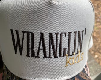 Embroidered WRANGLIN’ kids Woods Print Baseball Cap