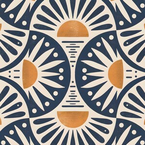 Navy and mustard sun pattern wall mural