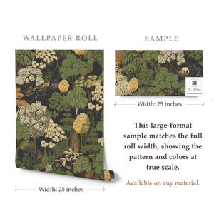 Dark Botanical Forest Wallpaper, Vintage Woodland Pattern, Moody Nature Wall Decor, Roll Wallpaper zdjęcie 10
