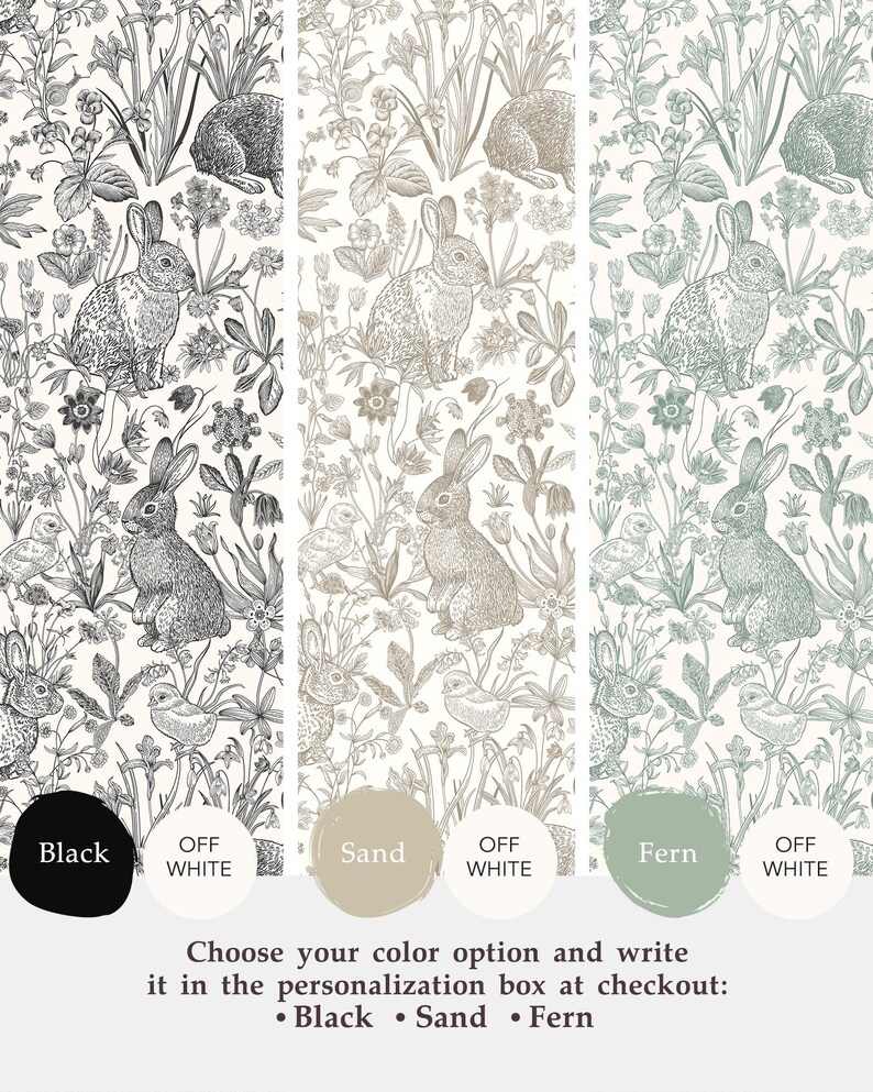 Vintage Woodland Rabbit Pattern Wallpaper Roll, Seamless Nature Print ...
