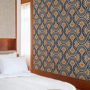 Geometric Wallpaper Roll, Mid Century Modern Home Decor, Retro Sun Pattern, Navy Mustard Design, Accent Feature Mural, 8-102P-1 image 9