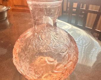 Vintage Embossed Pink Floral Depression Glass Bedside Carafe (NO CUP)