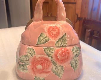 Vintage Ceramic Purse With Roses Cookie Jar