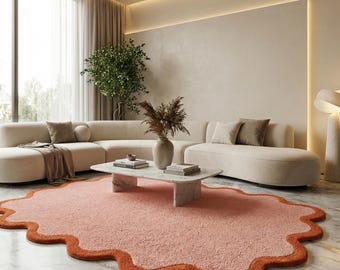 Handmade Pink Scalloped Rug | Modern Carpet