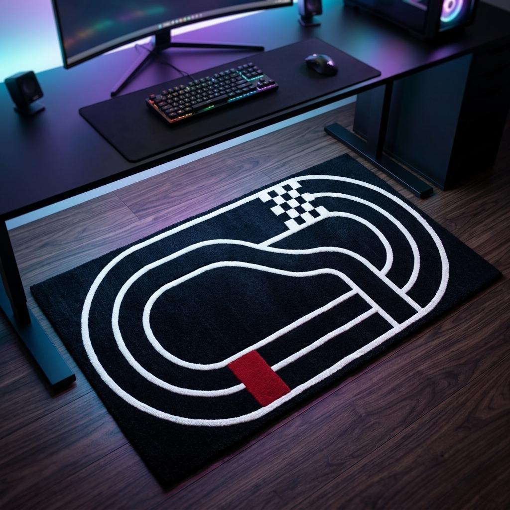 Seamless Racetrack Rug Race Track Rug Black White Hand Tufted Area Rug, Motorsport Room Decor ...