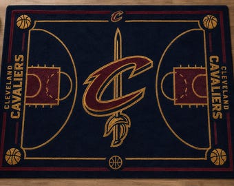 Basketball Court Rug, Cleveland Cavaliers Inspired Area Rug, Navy Blue Basketball Rug, Sports Room Decor, Basketball Fan Gift, Custom Rug