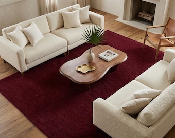 Handmade Burgundy Area Rug, Solid Wine Red Tufted Rug, Minimalist Bedroom Carpet, Plush Modern Living Room Rug