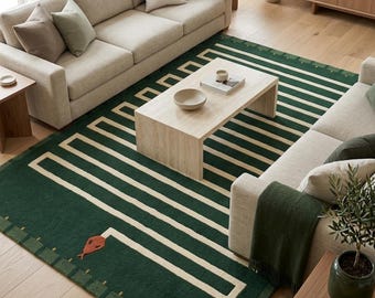 Hand-Tufted Green Maze Rug, Forest Geometric Playful Home Accent