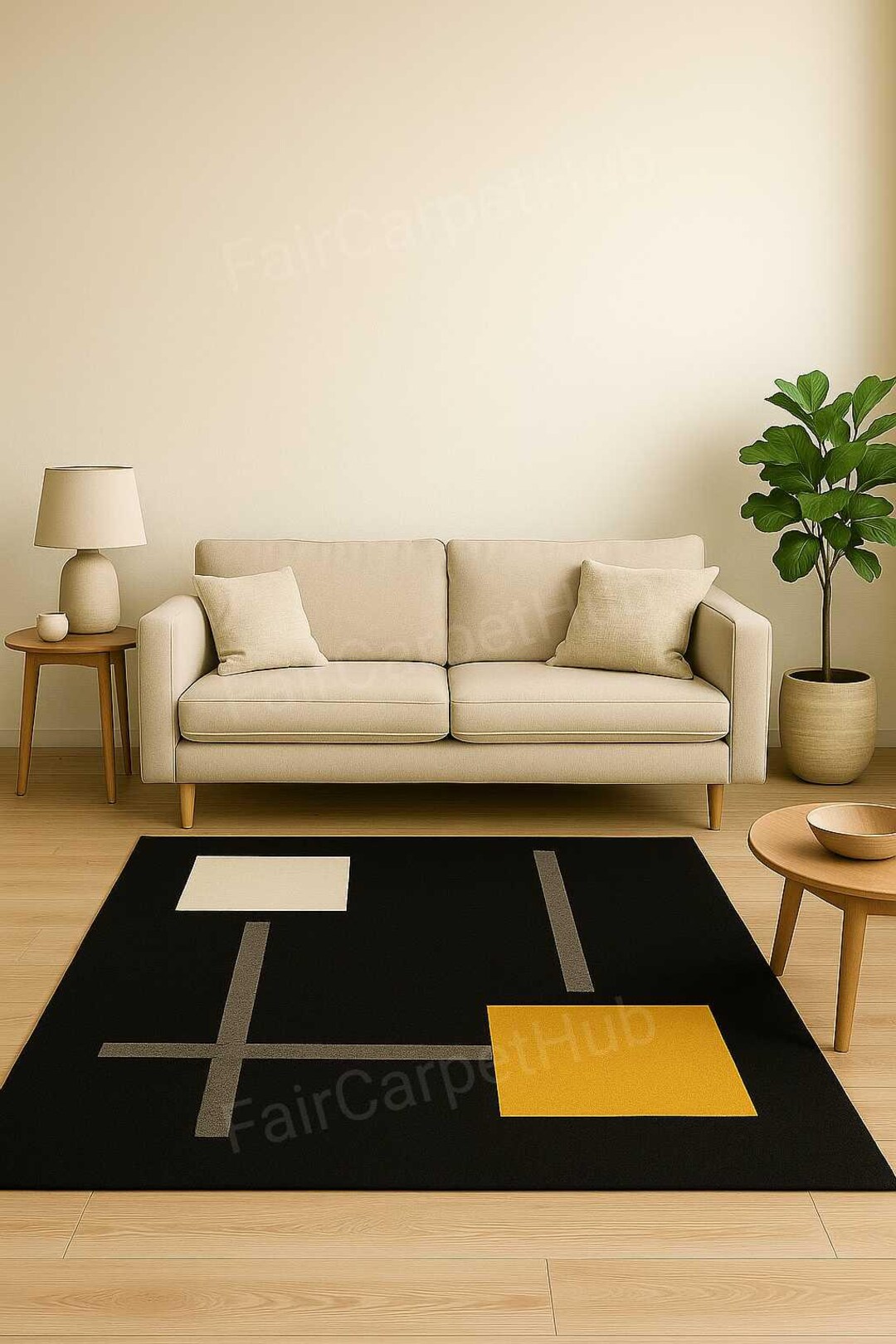Modern Tufted Rug, Black Geometric Line Art, Minimalist Decor - Etsy