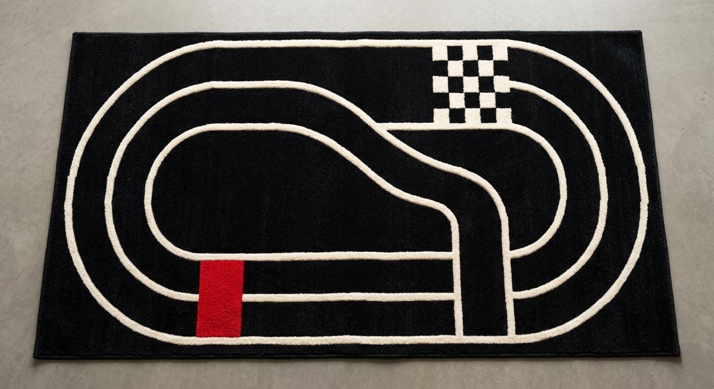 Race Track Rug Black White Hand Tufted Area Rug, Motorsport Room Decor ...