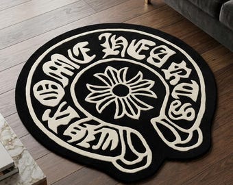 Black and White Tufted Rug, Handmade Floral Medallion Area Rug, Modern Round Statement Rug, Boho Living Room Bedroom Decor