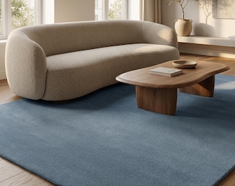 Blue Area Rug, Dusty Blue Handmade Rug, Modern Minimalist Carpet, Plush Living Room Rug, Low Pile Bedroom Home Decor