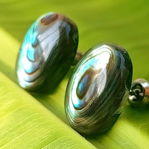Mother of Pearl Unique Oval Earstuds Stainless Steel Gemstone Jewelry
