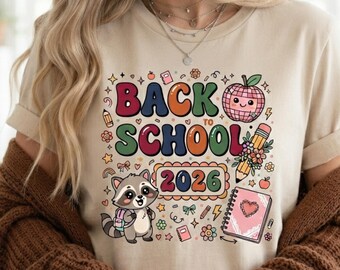 Back to School Raccoon 2026 PNG, Raccoon with Backpack, Notebook Pencil Apple Design, Teacher Student Sublimation