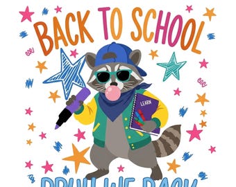 Back to School Raccoon PNG SVG, Bruh We Back, Funny Racoon, First Day of School, Teacher Student Sublimation, Retro Shirt Design