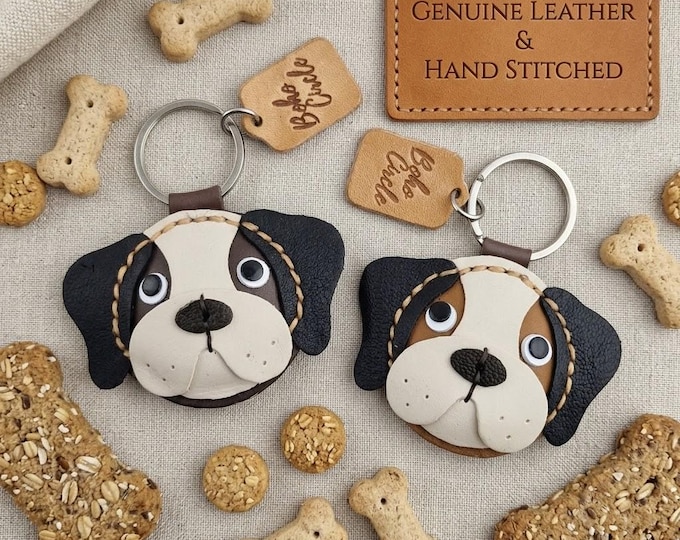 Handstitched Leather Cavalier King Charles Spaniel Keychain | CKCS Dog Mum Gift