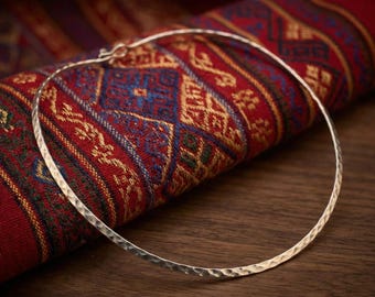 Hand-Forged White Metal Choker, Hammered Torque Necklace, Boho Circle Minimalist Neck Ring