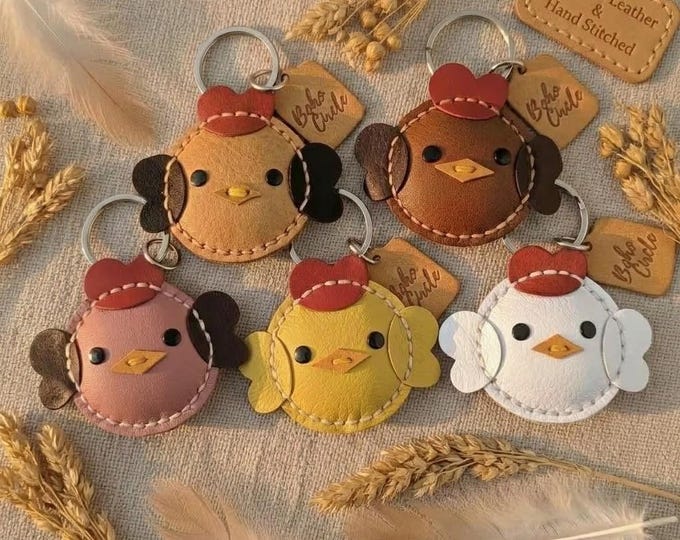 Handstitched Leather Chicken Keychain | Farmhouse Charm