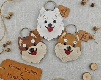 Handmade Leather Pomeranian Keyring, Boho Dog Charm, Artisan Leatherwork Bag Accessory