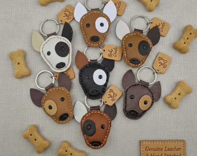 Leather Bull Terrier Keyring | Custom Personalized Pet ID Tag & Dog Memorial Gift