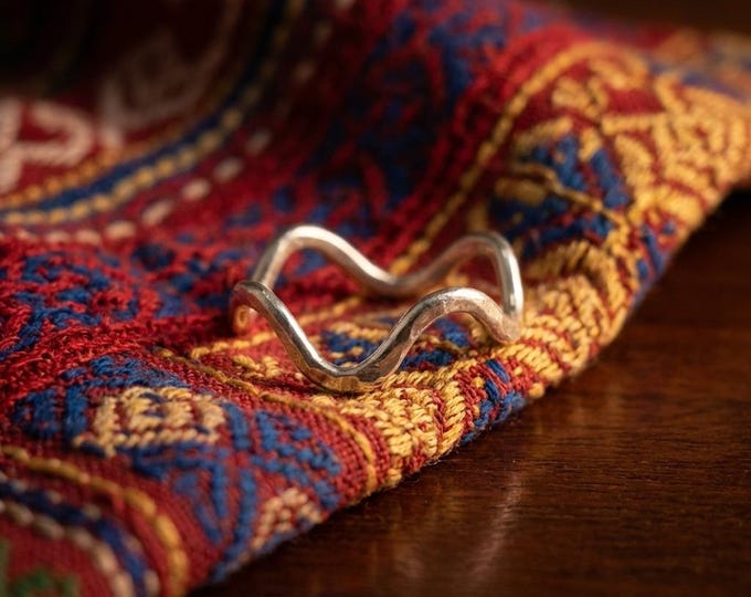 Fine Silver Wave Ring, Hammered Boho Band, Artisan Crafted