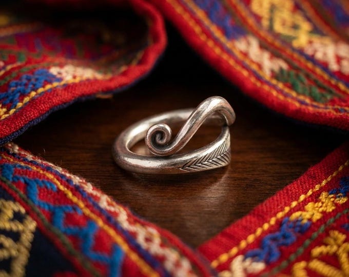 Karen Hill Tribe 999 Fine Silver Ring, Adjustable Wavy Wrap