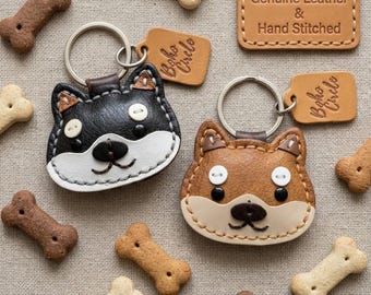 Handgenähter Shiba-Inu-Schlüsselanhänger aus Leder | Künstlerischer Schlüsselanhänger mit Hundemotiv, niedlicher Doge-Meme-Taschenanhänger für Tierliebhaber