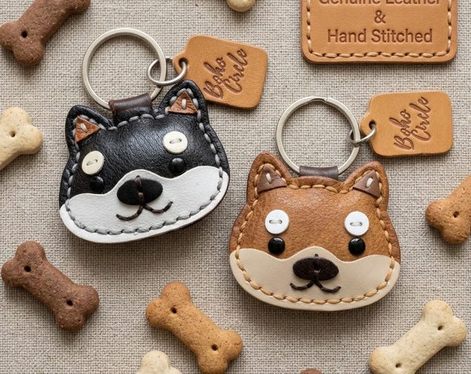 Handstitched Shiba Inu, Akita Leather Keychain | Doge Meme Gift