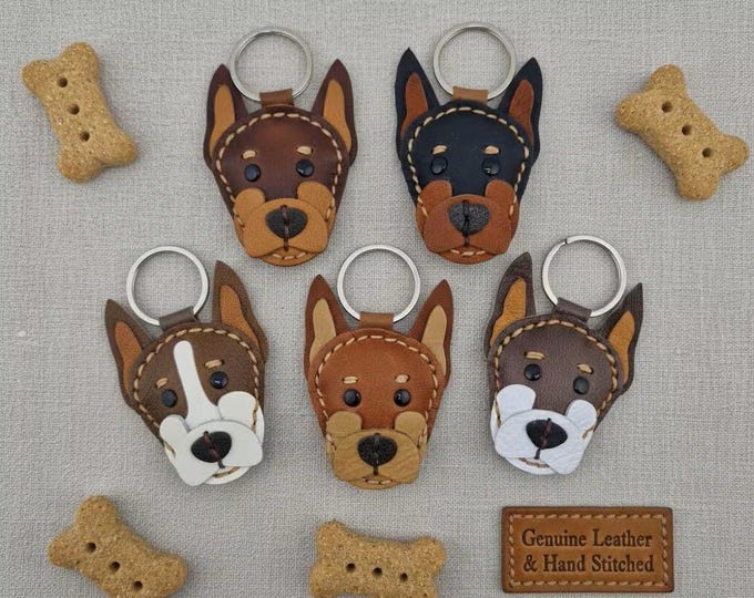 Handmade Leather Doberman/Rottweiler Keychain | Dog Lover Gift