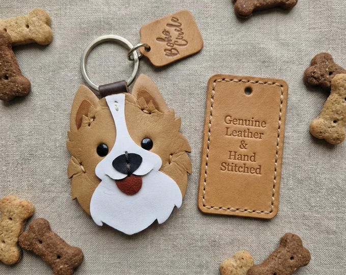 Handmade Leather Long Haired Chihuahua Keyring, Bag Charm