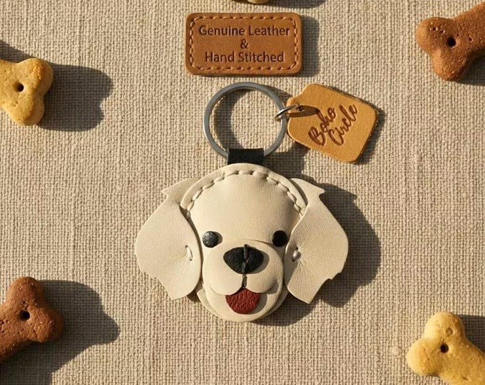 Handstitched Leather Golden Retriever Keychain | Dog Lover Gift