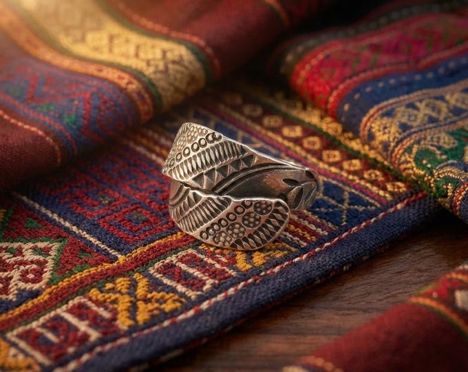Hand-Forged White Metal Statement Ring, Chunky Tribal Band, Adjustable Boho Jewelry