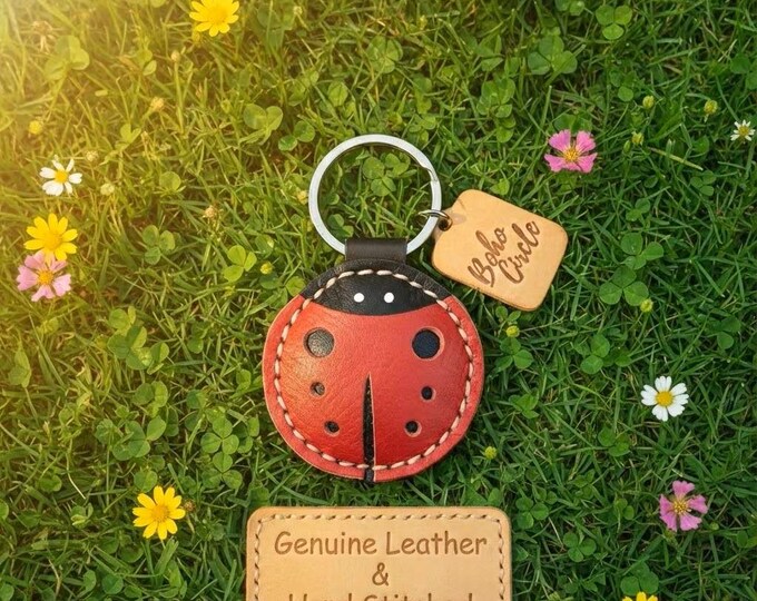 Handstitched Leather Ladybug Keychain | Lucky Red Bug Charm