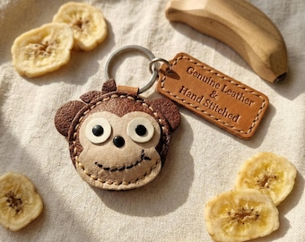 Handstitched Leather Monkey Keychain | Jungle Safari Backpack Charm