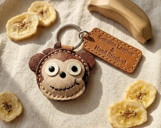 Handstitched Leather Monkey Keychain | Jungle Safari Backpack Charm