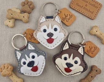 Handstitched Leather Siberian Husky Keychain | Sled Dog Charm