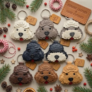 Schlüsselanhänger und Baumschmuck aus Leder mit Cockapoo-Motiv, Weihnachtsgeschenk für Doodle-Hunde, handgefertigter Taschenanhänger mit Goldendoodle-Motiv, ideales Geschenk für Tierliebhaber in Großbritannien