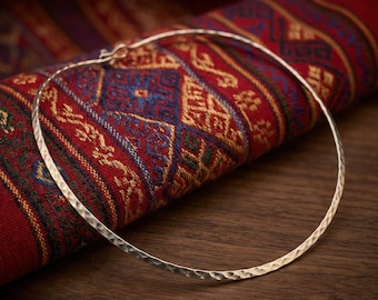 Hand-Forged White Metal Choker, Hammered Torque Necklace, Boho Circle Minimalist Neck Ring