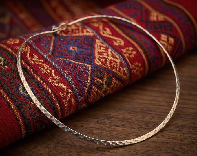 Hand-Forged White Metal Choker, Hammered Torque Necklace, Boho Circle Minimalist Neck Ring