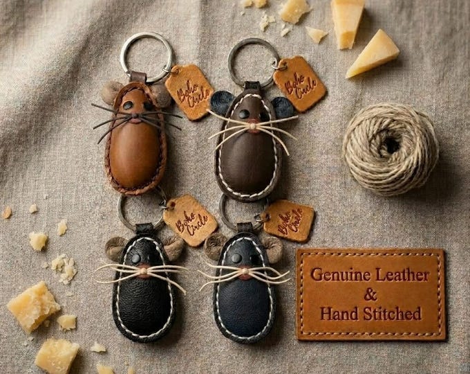 Handmade Leather Mouse Keyring
