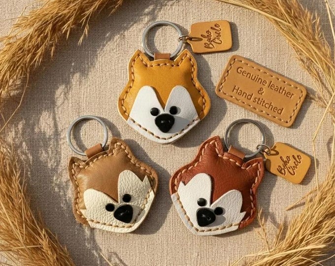 Leather Fox Keyring | Custom Personalised Woodland Animal Bag Charm & Nature Lover Gift