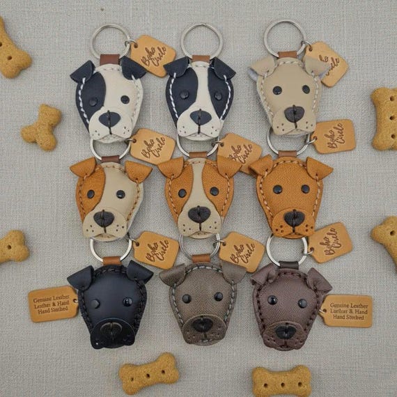 Bully Breed Keychain - Staffy, Pitbull, or Boxer Charm - Genuine Leather Dog Lover Gift