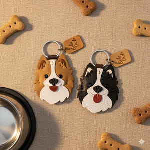 Handmade Leather Border Collie Keychain | Dog Lover Gift
