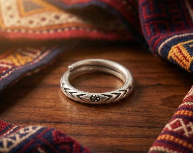Handcrafted Karen Hill Tribe Silver Ring, Adjustable Boho Band