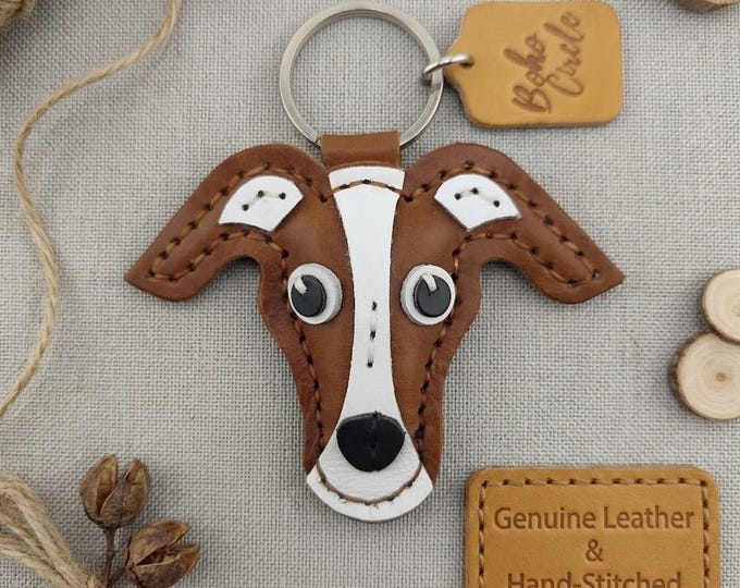 Hand-Stitched Leather Ibizan Hound Keyring, Boho Sighthound Bag Charm, Artisan Dog Lover Gift