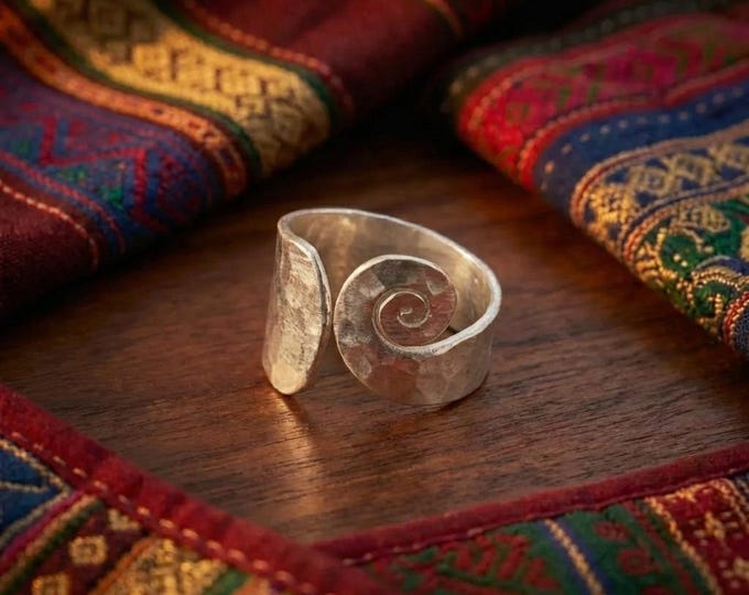 999 Fine Silver Spiral Ring, Karen Hill Tribe Adjustable Wide Band